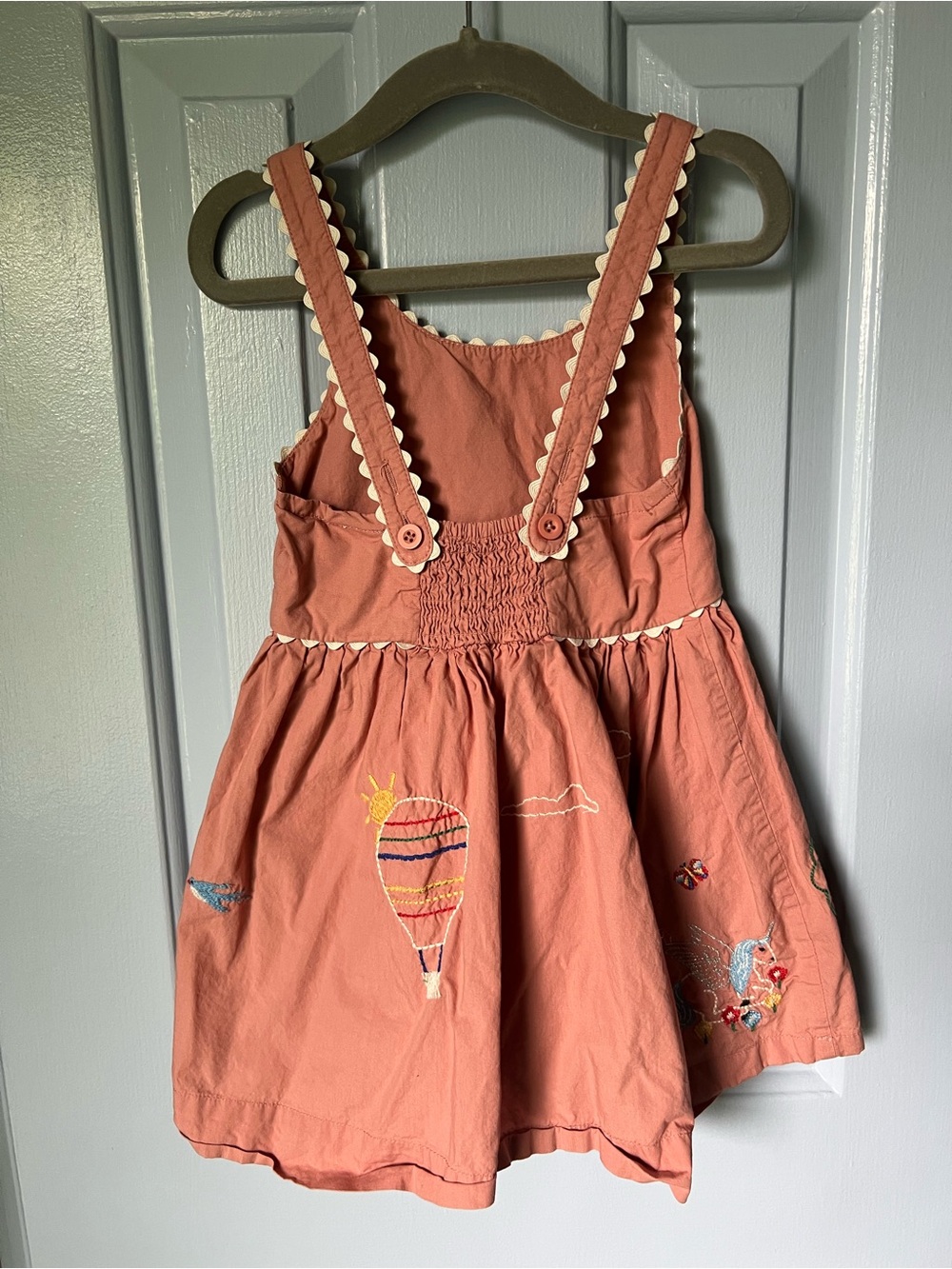 Hanna Andersson Pink Embroidered Unicorn & Rainbow Cross-back Pinafore Dress, 3T - Picture 10 of 14
